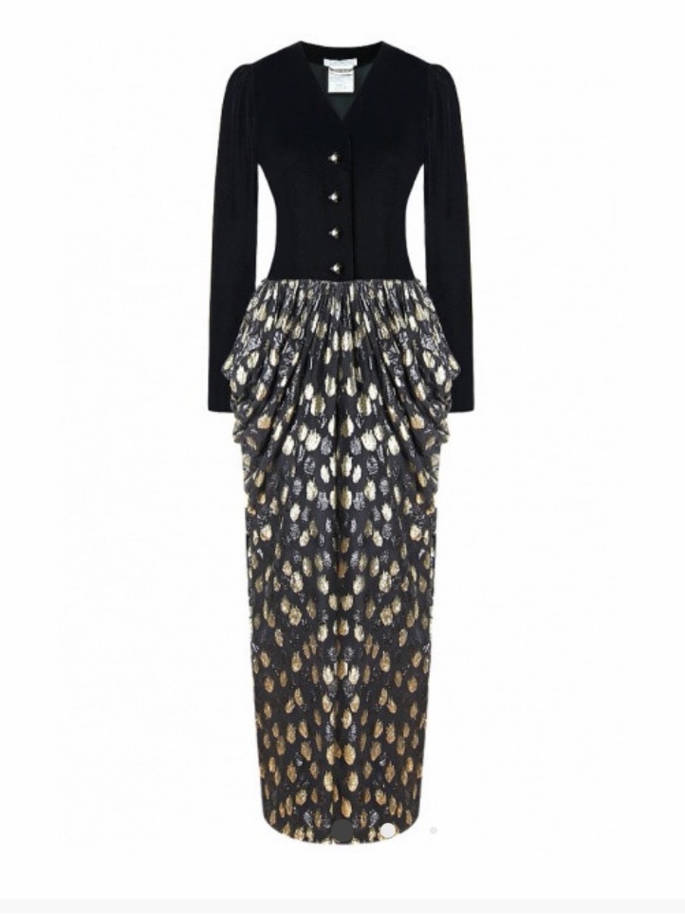 Givenchy Black Velvet Bodice Maxi Dress with Gold Leaf Skirt